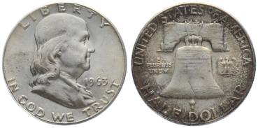 USA 1/2 Dollar 1963 D - Franklin - Topstück